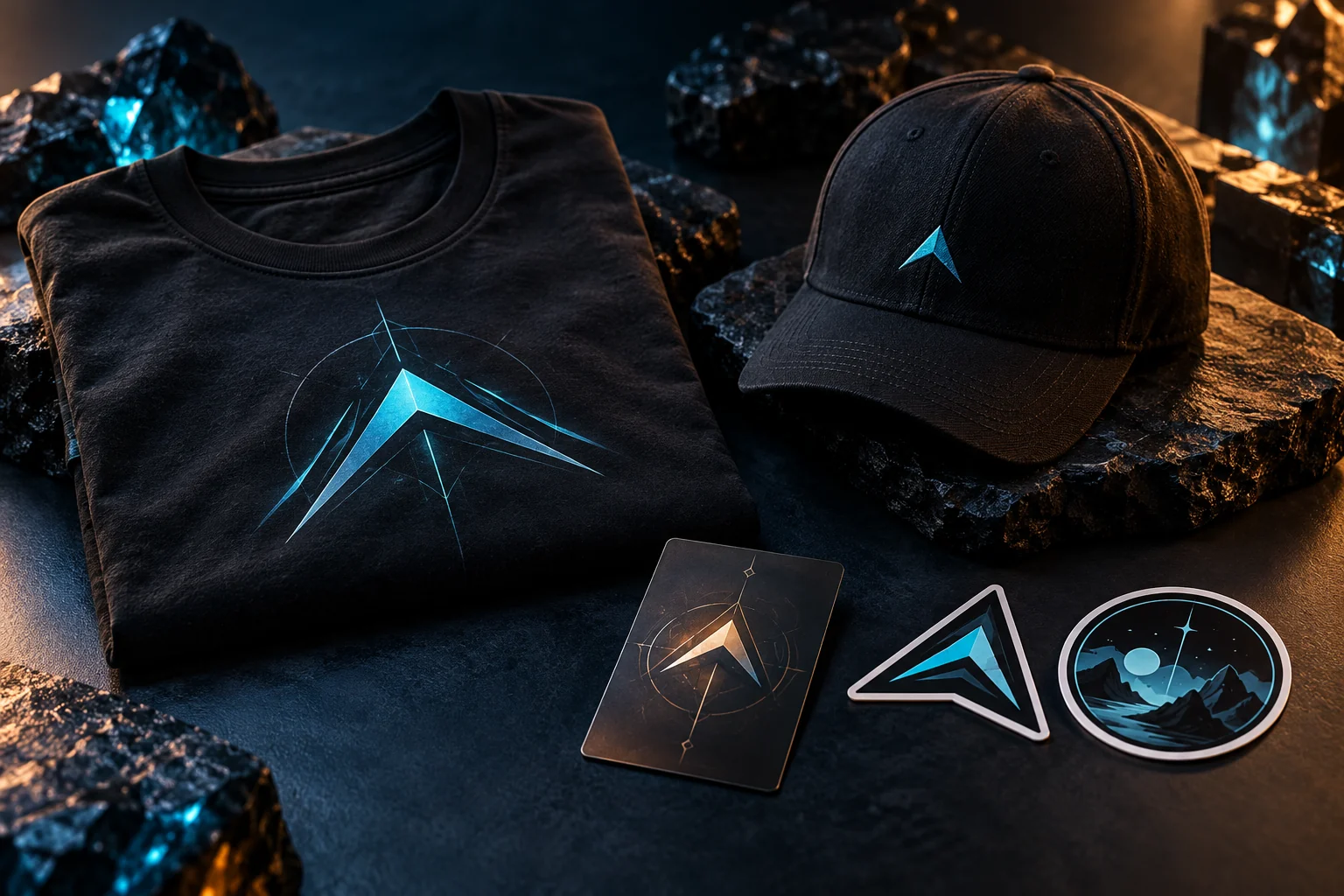Concept image of a Founder shirt, cap and collectible card